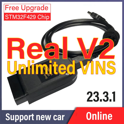 Actualización de Vag Com Real V2 1996-2024 con VIN ilimitados. Real V2 24.8 en línea con logotipo. Interfaz USB de hardware para codificación de diagnóstico VAG.