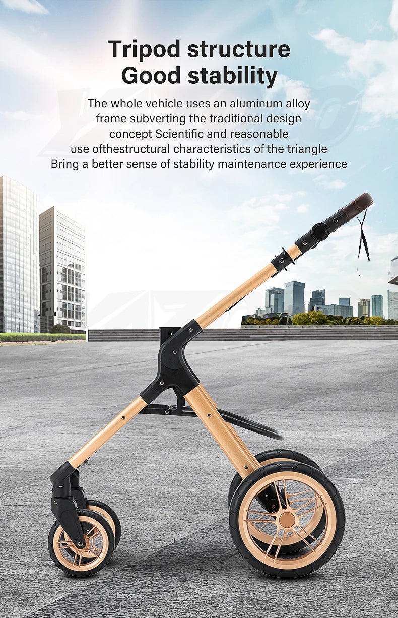 Newest Baby Stroller 3 in 1 Lightweight High Landscape Baby Carriage Aluminum Frame Travel System with Car Seat Pram for Newborn