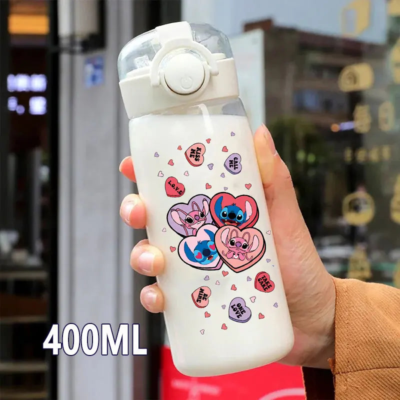 600/400ML Lilo&Stitch Straw Bottles Disney Drinking Office Transparent Portable Anti Drop Children's Water Bottle PC Material