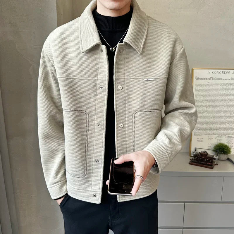 2024 Winter Men's Wool Blend Trench Coat Short Jacket Slim Fit Casual Coats Korean Solid Color Streetwear Windbreaker Outwear