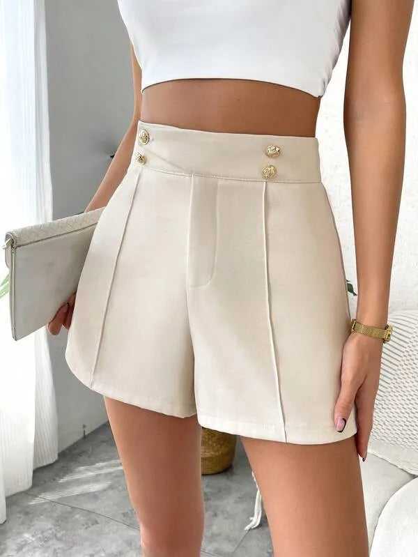 MEXZT Y2K Streetwear Women Fashion A-line Shorts Vintage High Waist Zipper Gold Button Elegant Suit Female Short Pants Mujer