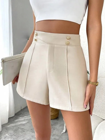 MEXZT Y2K Streetwear Women Fashion A-line Shorts Vintage High Waist Zipper Gold Button Elegant Suit Female Short Pants Mujer