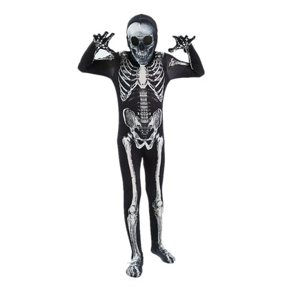 Scary Halloween Horror Kids Hooded Costume Scary Skeleton Grim Reaper Costume Boys Spooky Costume Mardi Gras Party Costume