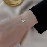 925 Sterling Silver Diamond-Studded Butterfly Bracelet for Women Adjustable Jewelry Flower Temperament Fashion 