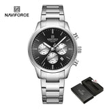 NAVIFORCE NF8076 Sports Watches for Men Stainless Steel Strap Quartz 3ATM Waterproof Shockproof New Fashionable Watch