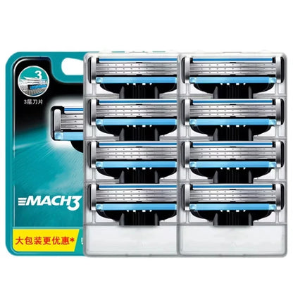 Juego de 8 cuchillas de afeitar para hombre, cuchillas de seguridad, casete de afeitado de 3 capas