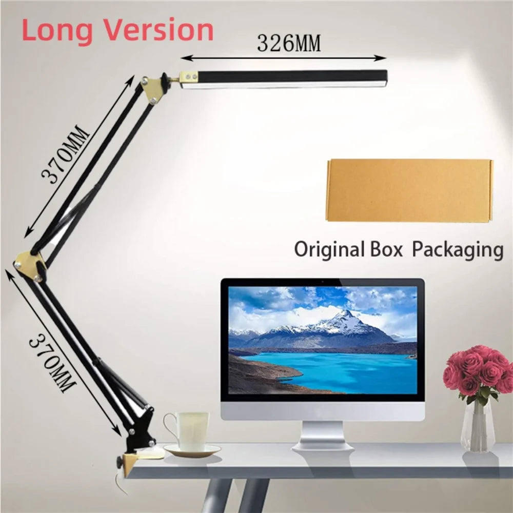 LED Desk Lamp with Clamp 10W Swing Arm Desk Lamp Eye-Caring Dimmable Desk Light with 10 Brightness Level, 3 Lighting Modes