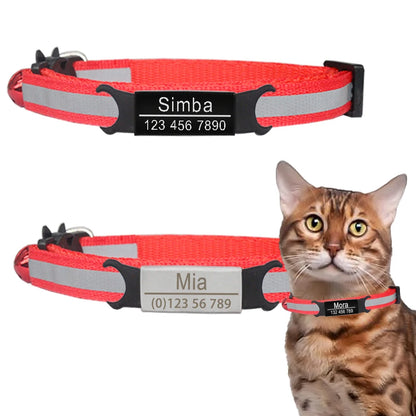 Reflective Cat Safety Buckle Collar Adjustable Custom Personalized ID Free Engraving Nylon Puppy Kittens Necklace