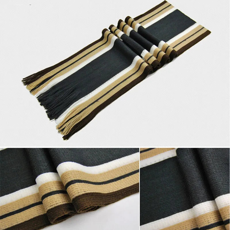 Bufandas clásicas de rayas para exteriores para hombre, bufanda de cachemira suave de punto a rayas, calentador de cuello con borlas largas, bufanda de invierno para hombre