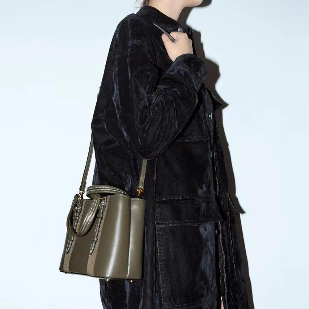 Bolso de diseñador de lujo para mujer, de piel sintética suave, tipo cubo, de alta calidad, tipo bandolera