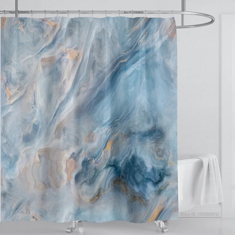 Cortina de ducha impermeable de mármol, cortina de ducha impermeable para decoración de baño, cortina de ducha impresa, lavable, con ganchos