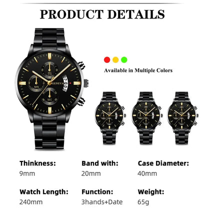 Fashion Men Stainless Steel Watch Luxury Calendar Quartz Wrist Watch Mens Business Watches for Man Clock Montre Homme