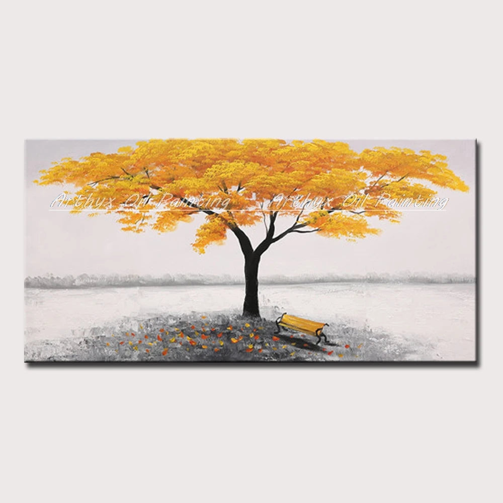 Arthyx,Large Handpainted Palette Knife Tree Oil Painting on Canvas,Modern Abstract Landscape Art Poster,Wall Pictures,Home Decor