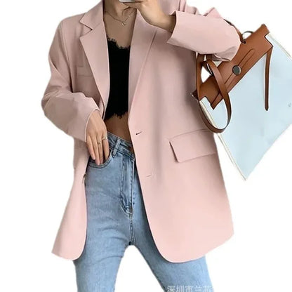 Elegant Modern Women's Suit Jacket Loose Fit Long Sleeves Solid Color Western Style Clothes Korean Version Tailored Coat