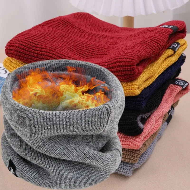 Winter Scarf Women Men Solid Knitted Collar Thick Warm Velvet Ring Scarves Neck Warmer High Quality All-match Muffler Ski Mask
