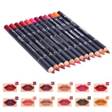 12 Pçs/set Lápis À Prova D' Água Conjunto de Batom Caneta Matte Lip Liner Canetas de Maquiagem de Longa Duração Fácil de Usar Copo Antiaderente Kits de Cosméticos
