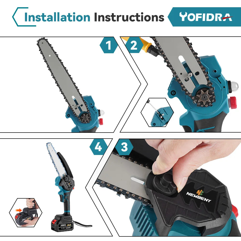 8 Inch Brushless Electric Saw Cordless Oiler Handheld Garden Wood Cutting Logging Chainsaw Power Tool for Makita 18V Battery