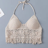 Vest Short Tank Women's Boho Fringe Backless Halter Tie Neck Underwear Outerwear with Neck Hanging Embroidery Tassel Suspender