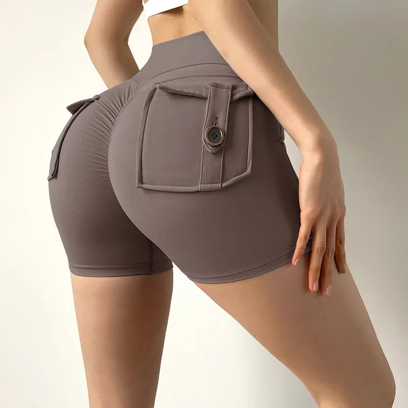 TRY TO BN - Pantalones cortos deportivos para mujer, con bolsillos, cintura alta, sexys, para gimnasio, entrenamiento, push up, pantalones cortos de ciclista, mallas de ciclismo para fitness
