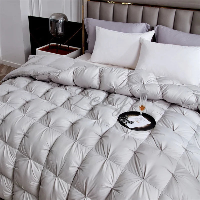 High Grade 100% White Goose Down Quilt Winter Warm Feather Duvet Queen King Cozy Lightweight 3D Bread Comforter Pinch Pleated