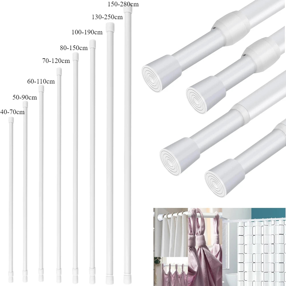 Barras de cortina con resorte de tensión, duraderas, de longitud ajustable, extensibles, telescópicas, para baño, cocina y armario, sin taladro.