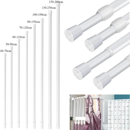 Barras de cortina con resorte de tensión, duraderas, de longitud ajustable, extensibles, telescópicas, para baño, cocina y armario, sin taladro.