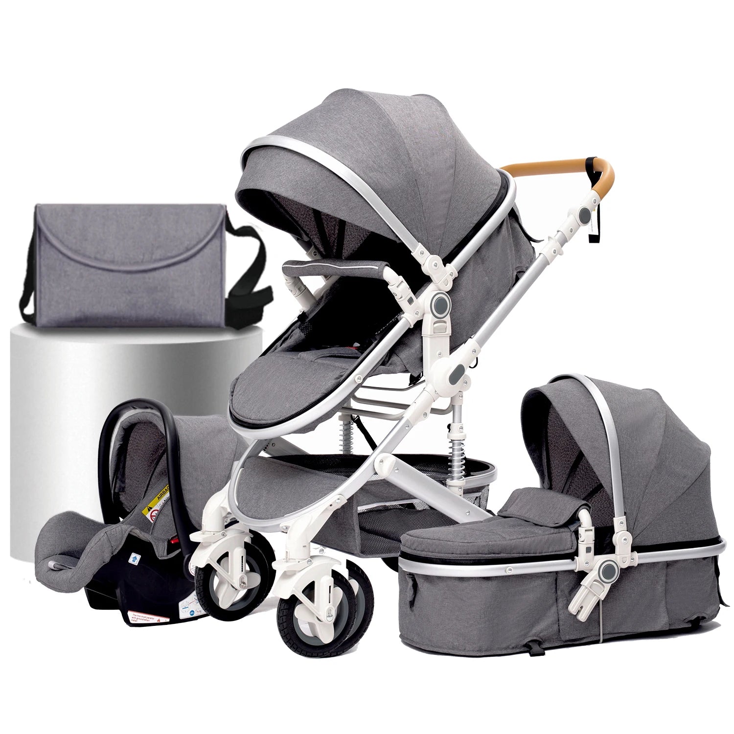 Lujoso cochecito de bebé portátil 3 en 1 de viaje con marco de aluminio alto y plegable, para recién nacidos, con cuatro ruedas.