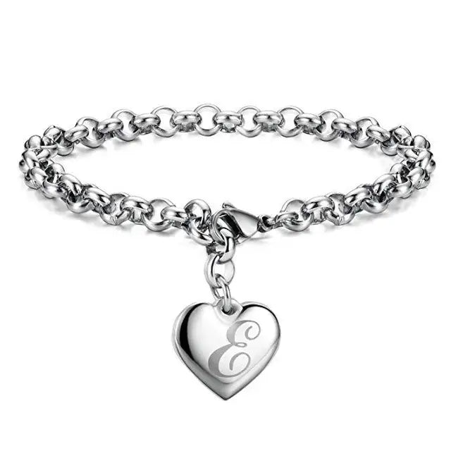 925 Pulseiras de Prata Esterlina com Coração Nobre para Mulheres, 26 Letras Corrente, Marca Designer de Moda, Festa de Casamento, Joias, Novo