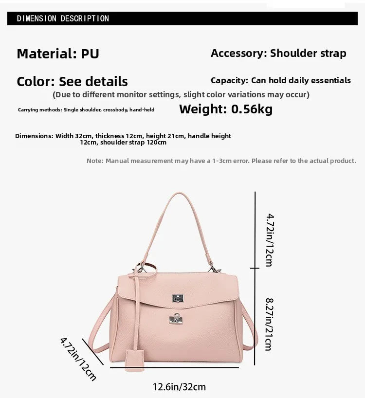 Casual Large Capacity Lychee Pattern Single Shoulder Slant Cross Bag Versatile Underarm Bag Simple Stylish Tote Bag