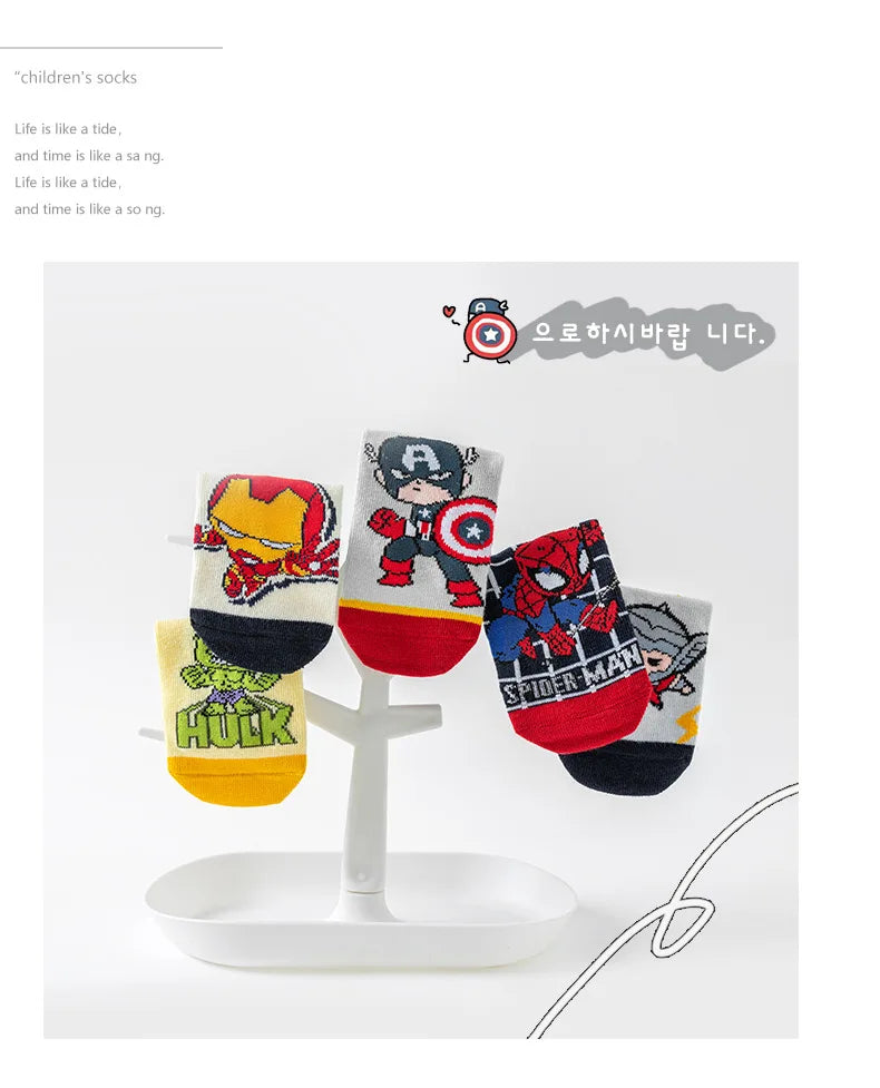 5 Pairs Marvel Kids Socks Kawaii 2024 New Fall Winter Cartoon Boy Children Short Socks Cotton Sock for Boys Gifts