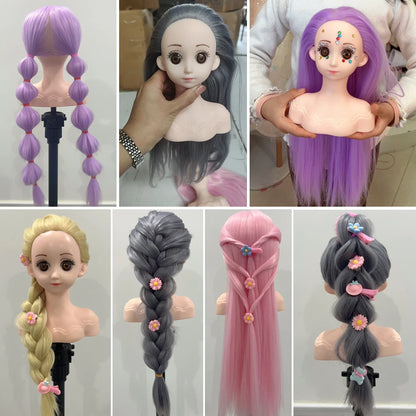 Cabeça de peruca de manequim com cabelo sintético com suporte de peruca ajustável cabeça de manequim estilo cabeleireiro cabeça de treinamento cabeça de boneca