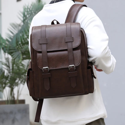 Mochila de piel sintética para hombre, mochila grande para portátil, mochila negra para adolescentes y niños, mochila marrón, 2023
