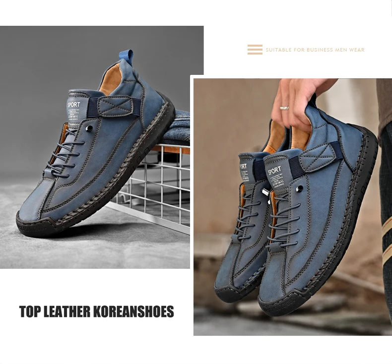 Handmade Leather Men's Casual Slip-On Loafers Breathable Leather Shoes Men's Flat Fashion Moccasins Tooling Shoes Plus Size