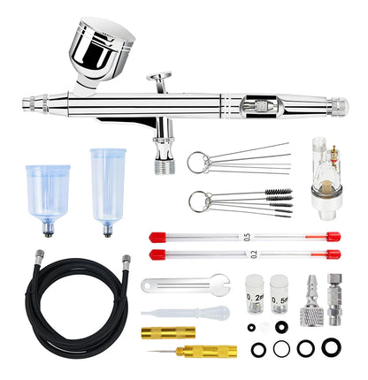 Dual-Action Gravity Airbrush Kit, 0.2/0.3/0.5mm Needles 7/20/40cc Cups Cleaning Tools for Makeup Nail Art Painting Car Detailing