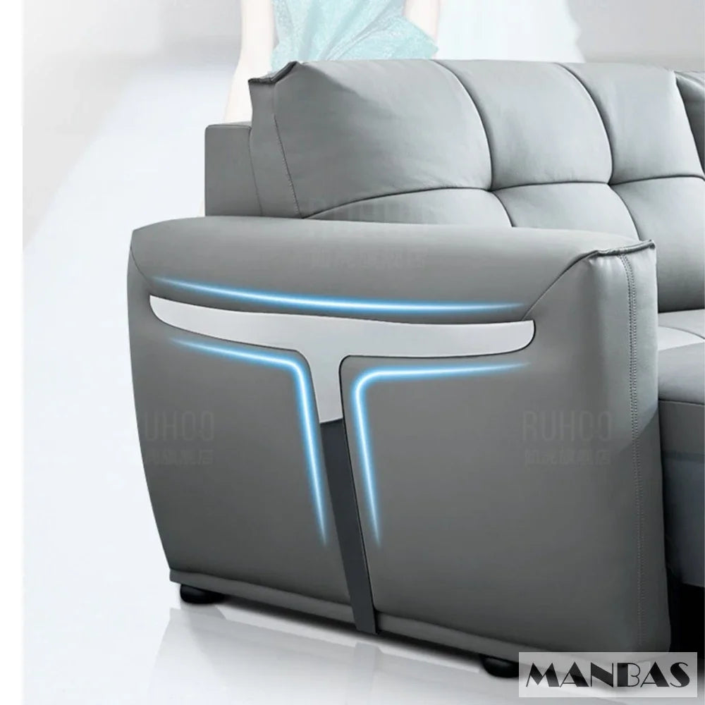 MINGDIBAO Electric Convertible Sofa Bed Italian Genuine Leather Sleeper Couch Multifunction Folding Sofas Beds for Cinema Room