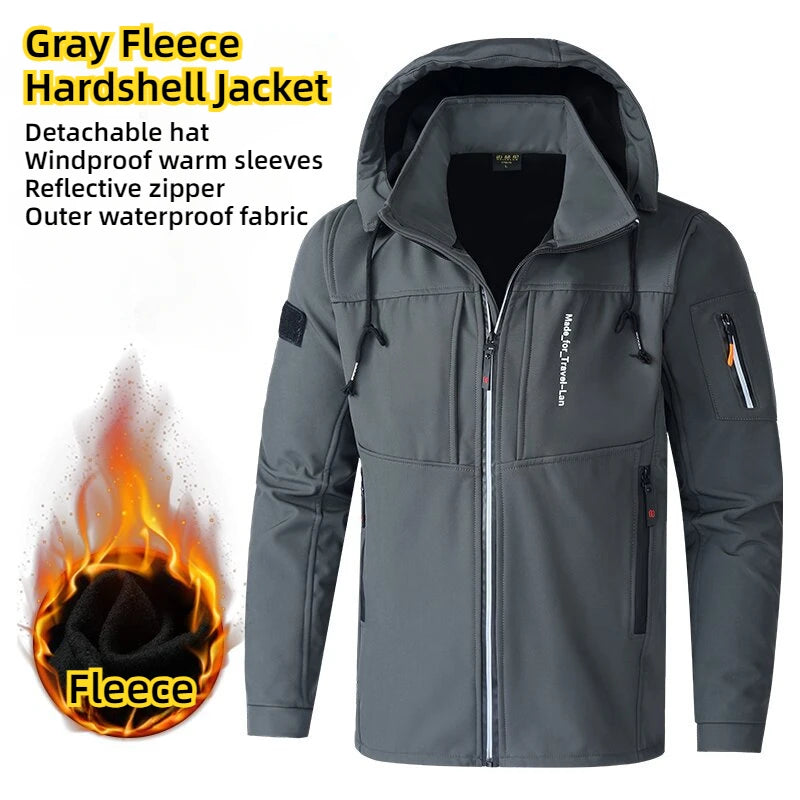 KB Men's Outdoor Jackets Fleece Lining Windbreaker Waterproof Winter Warm Jacket for Men Detachable Hat Men's Coats