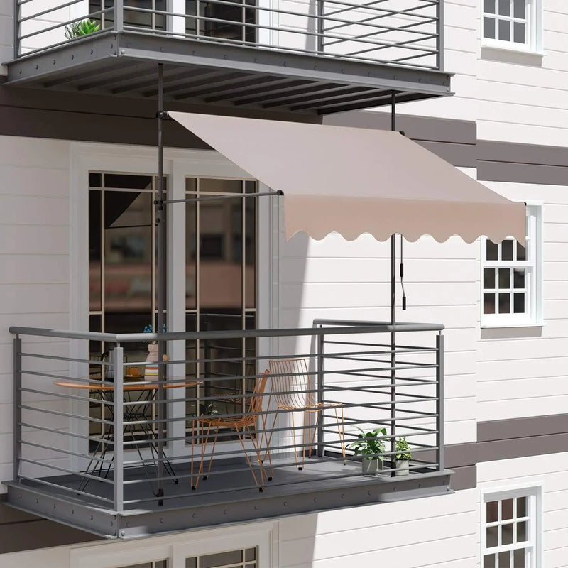 Awning Balcony Patio Retractable Awning UV50+ Sun Shade Awning Clamp Garden Sun Protection with Hand Crank Without Drilling