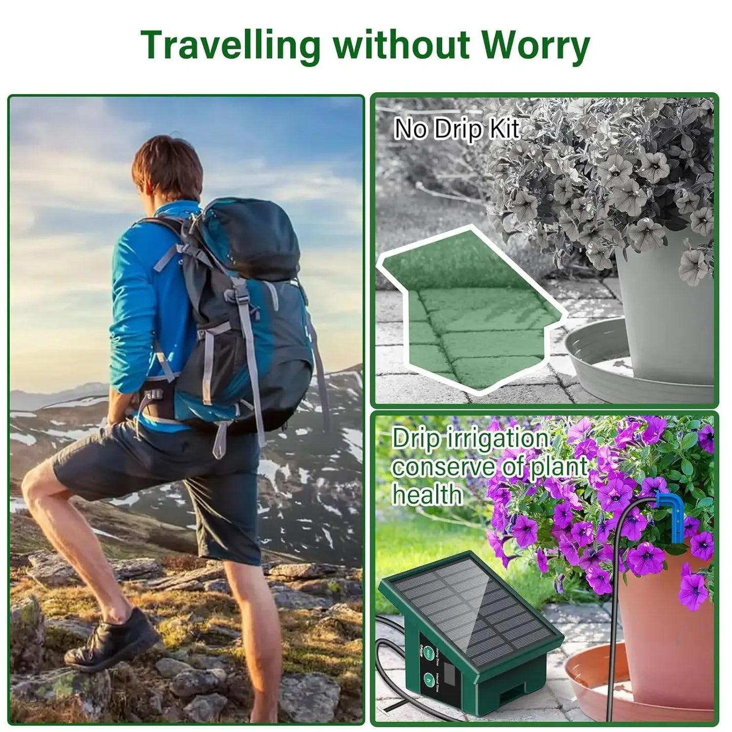 Sistema de riego solar para jardín y balcón. Sistema de riego automático por goteo. Sistema de riego de jardín DIY. Riego por goteo con manguera.