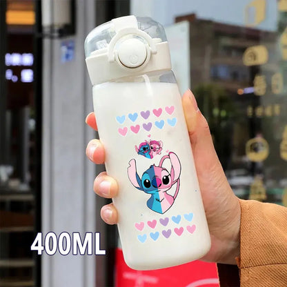 600/400ML Lilo&Stitch Straw Bottles Disney Drinking Office Transparent Portable Anti Drop Children's Water Bottle PC Material