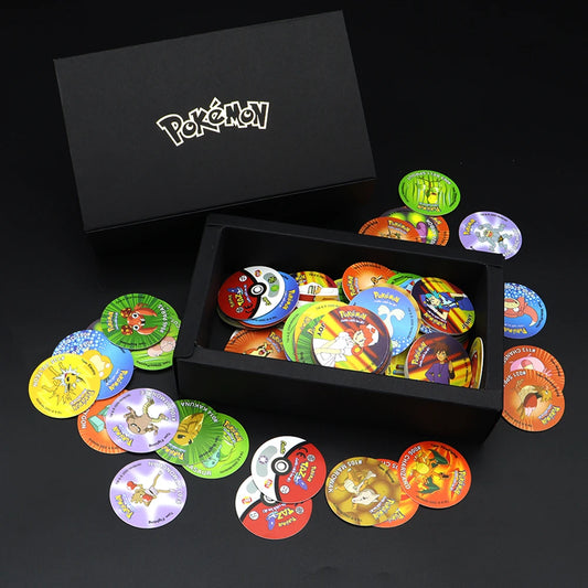 100/160pcs Pokemon Tazos 1st/2nd Generation Strokes Box 3D Round Square Collection Cards Album Trainer Pogs Cheetos Chipitaps
