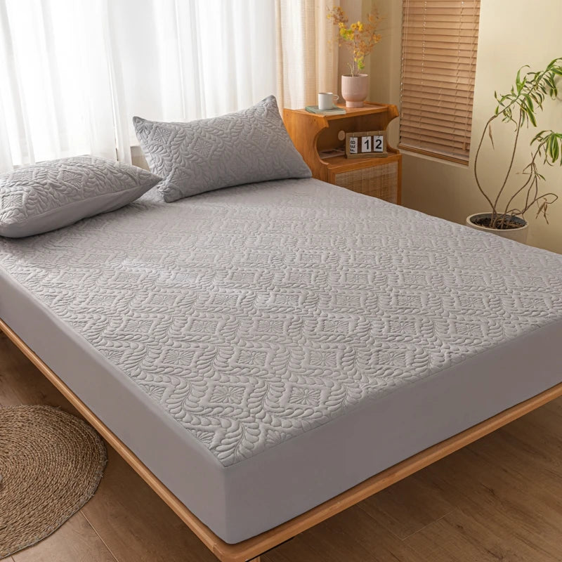 Waterproof Quilted Mattress Cover - Cotton Top, Antibacterial Fiber Fill, TPU Waterproof Layer - A-Class Health Standard