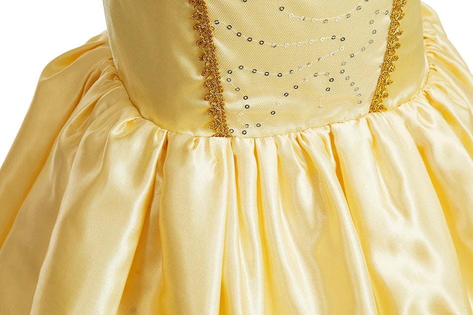Children Princess Costume Kids Halloween Carnival Beauty Beast Birthday Party Clothes Girl Yellow Belle Cosplay Dress Up