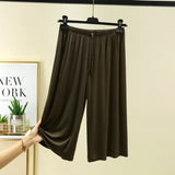 Plus size L to 6XL U-Neck Women's  Modal pant calf-length summer wide leg pants drawstring short pants casual homewear pants