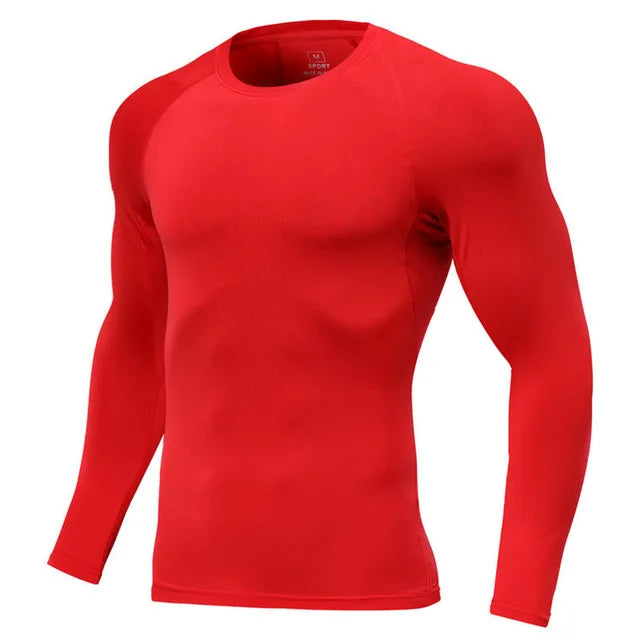 Men Long Sleeve Slim Tops Sports T-shirts Gym Fitness Compression T-shirt Running Shirt Football Outdoor Jogging Tight Quick Dry 