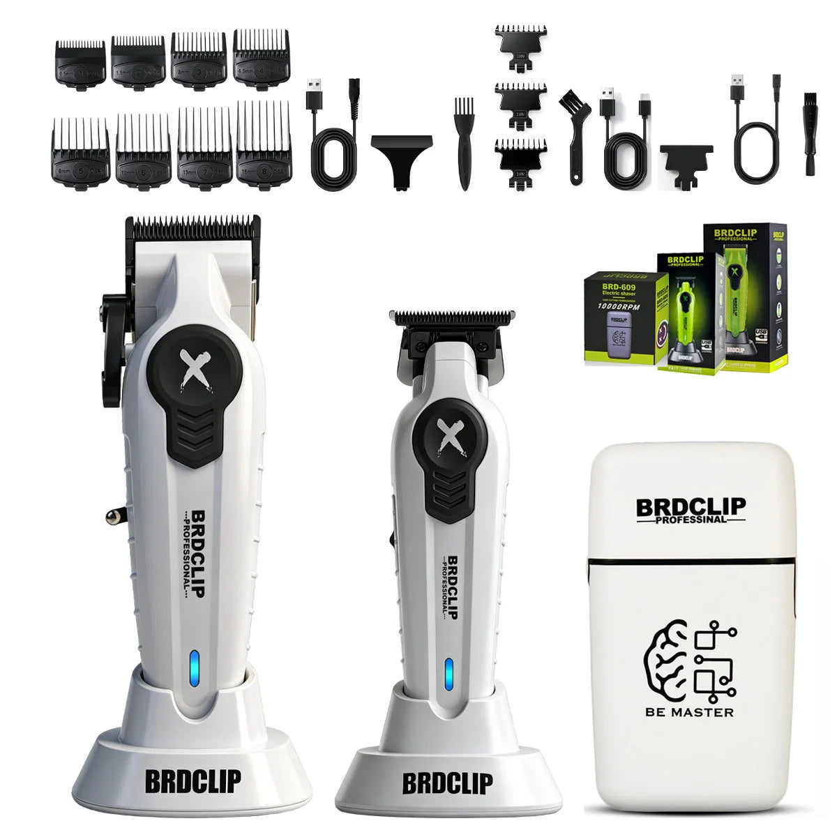 BRDCLIP New White Professional FA1C-T-609 Barber Hair Clipper Set Men's 10000RPM Electric Shaver Hair Trimmer Barbershop Tools
