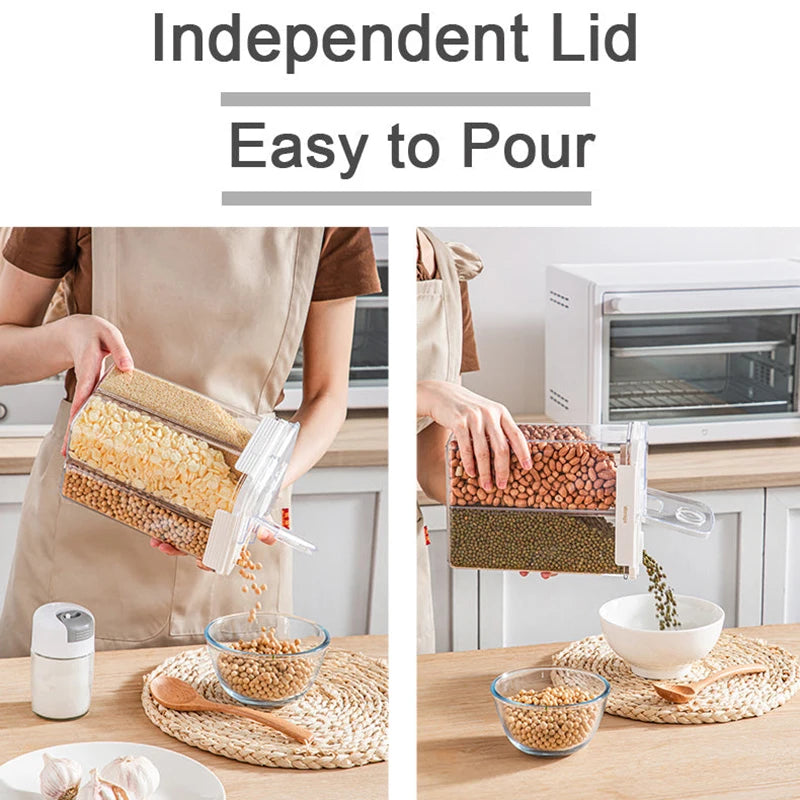 3L Cereal Dispenser Four-Compartment Sealed Container Moisture-Proof Stacked Snack Coffee Grain Storage Box Organizer Kitchen