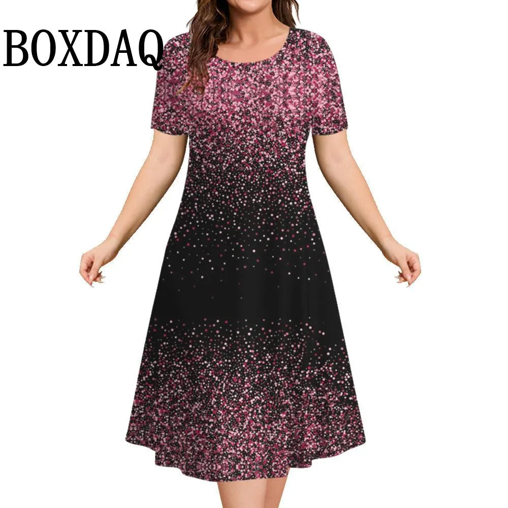 Tie Dye Gradient 3D Print Womens Dress Summer Plus Size Short Sleeve O-Neck Loose A-Line Dress Casual Fashion Women Clothing 9XL