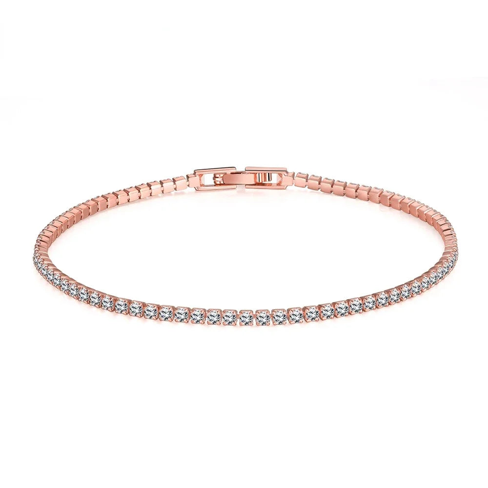 Pulsera de tenis de 16 cm a 19 cm con circonitas de 2 mm, regalo de aniversario, joyería de plata de ley 925 auténtica.