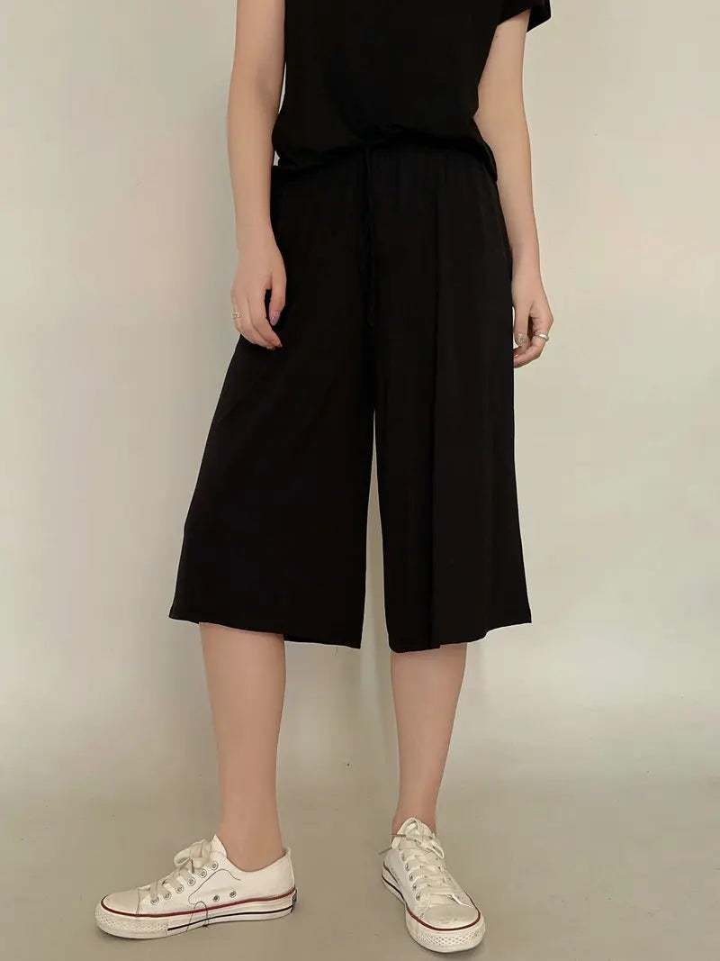 Plus size L to 6XL U-Neck Women's  Modal pant calf-length summer wide leg pants drawstring short pants casual homewear pants
