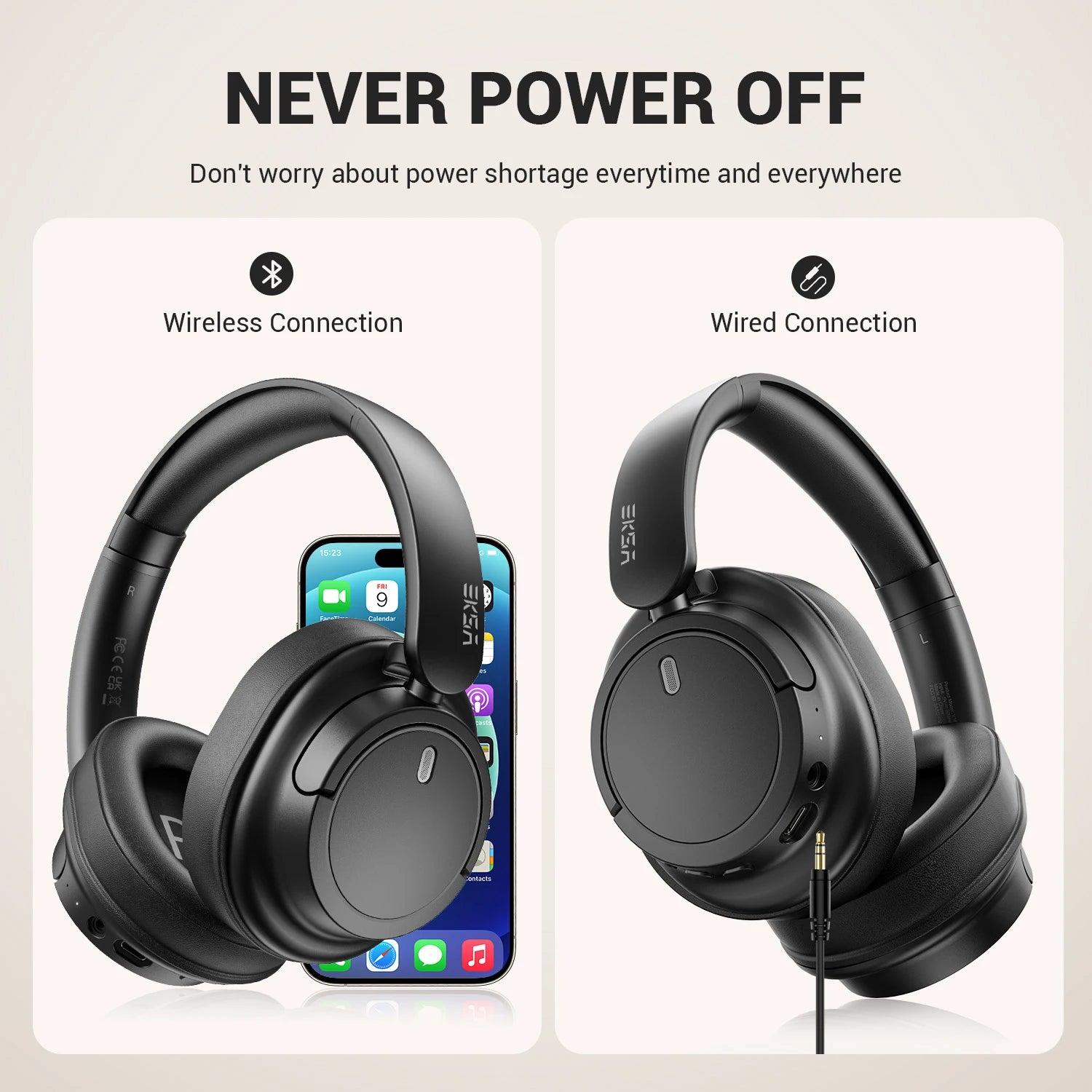 Oneodio EKSA V16 Wireless Headphones Bluetooth 5.3 Over Ear Headset With Mic Bass/Pop Mode Hi-Res HiFi Wired Headphones 90H APP